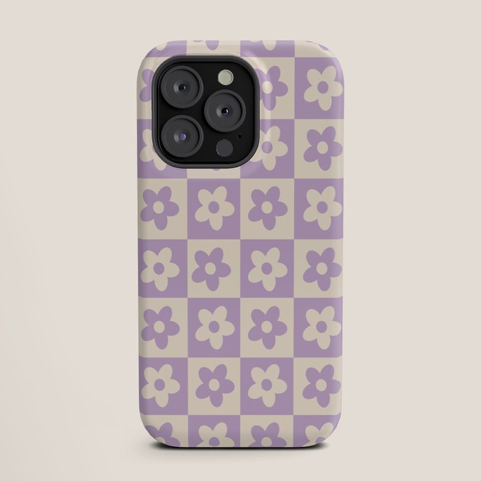 90s flowers checkers cream and lilac iPhone Case