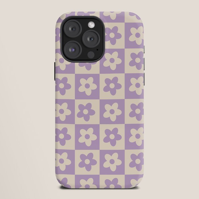 90s flowers checkers cream and lilac iPhone Case
