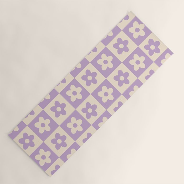 90s flowers checkers cream and lilac Yoga Mat