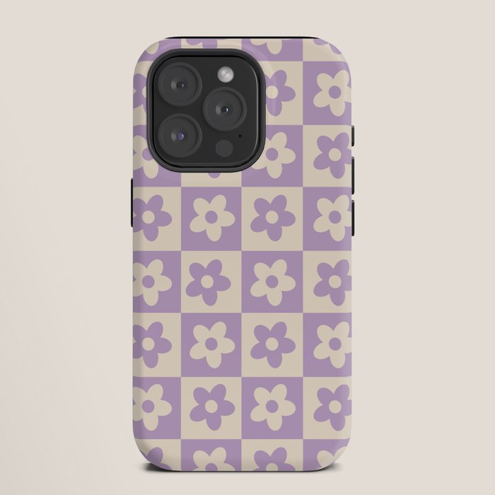 90s flowers checkers cream and lilac iPhone Case