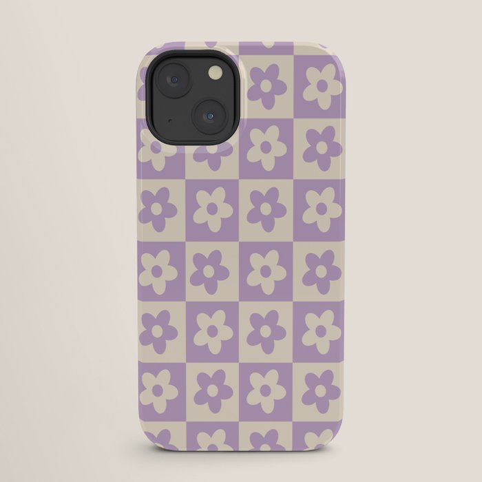 90s flowers checkers cream and lilac iPhone Case