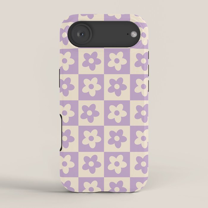 90s flowers checkers cream and lilac iPhone Case
