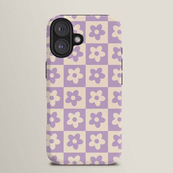 90s flowers checkers cream and lilac iPhone Case
