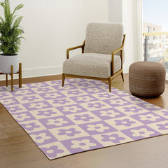 90s flowers checkers cream and lilac Rug