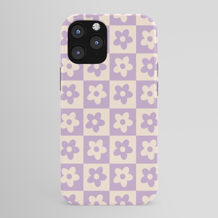 90s flowers checkers cream and lilac iPhone Case