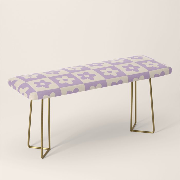 90s flowers checkers cream and lilac Bench