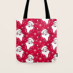 Tis The Season Retro Santa Red White Pattern Tote Bag