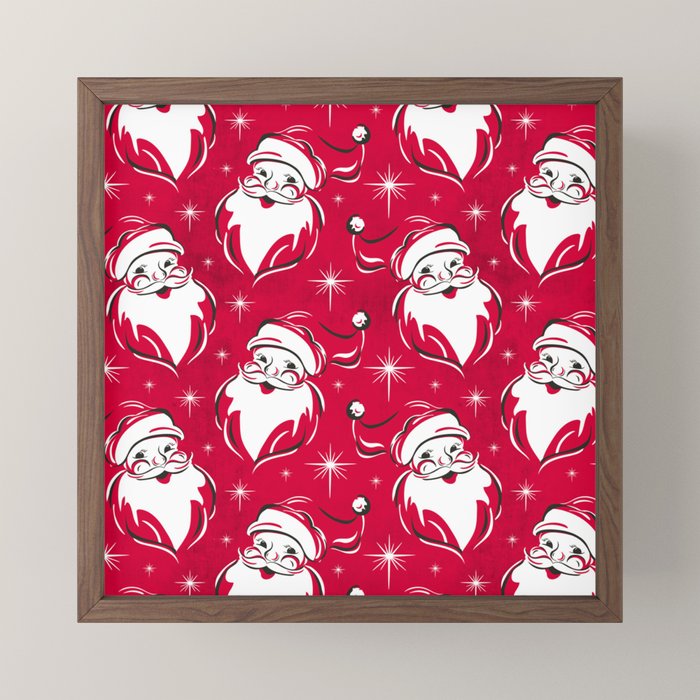 Tis The Season Retro Santa Red White Pattern Mini Art Print
