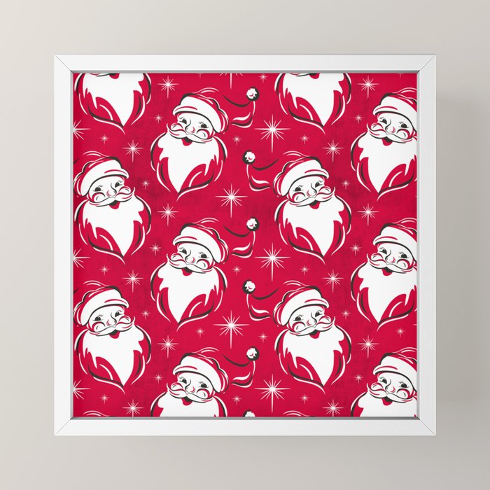 Tis The Season Retro Santa Red White Pattern Mini Art Print