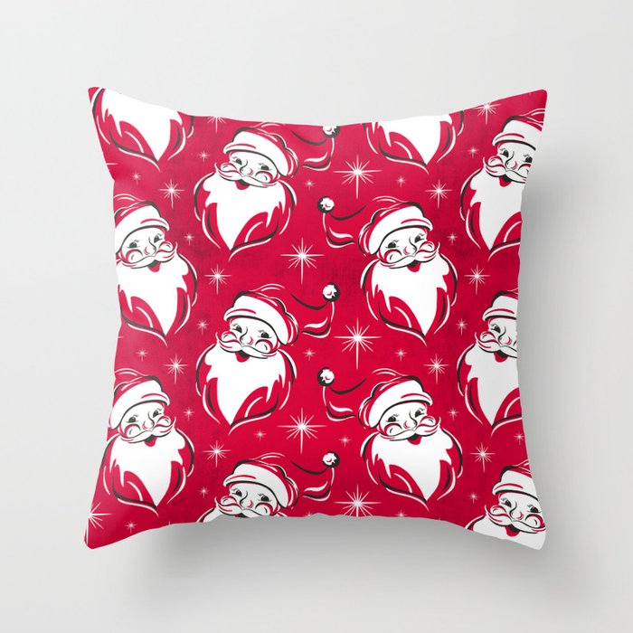 Tis The Season Retro Santa Red White Pattern Throw Pillow