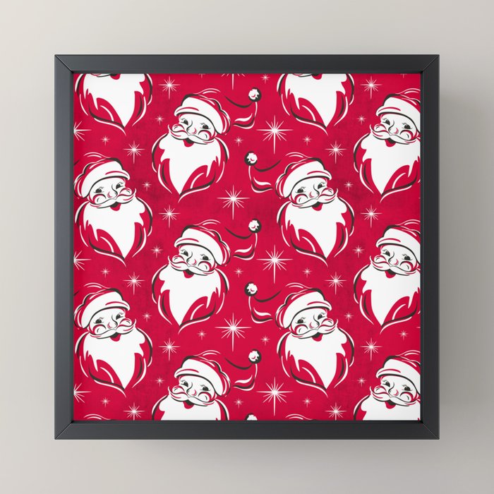 Tis The Season Retro Santa Red White Pattern Mini Art Print