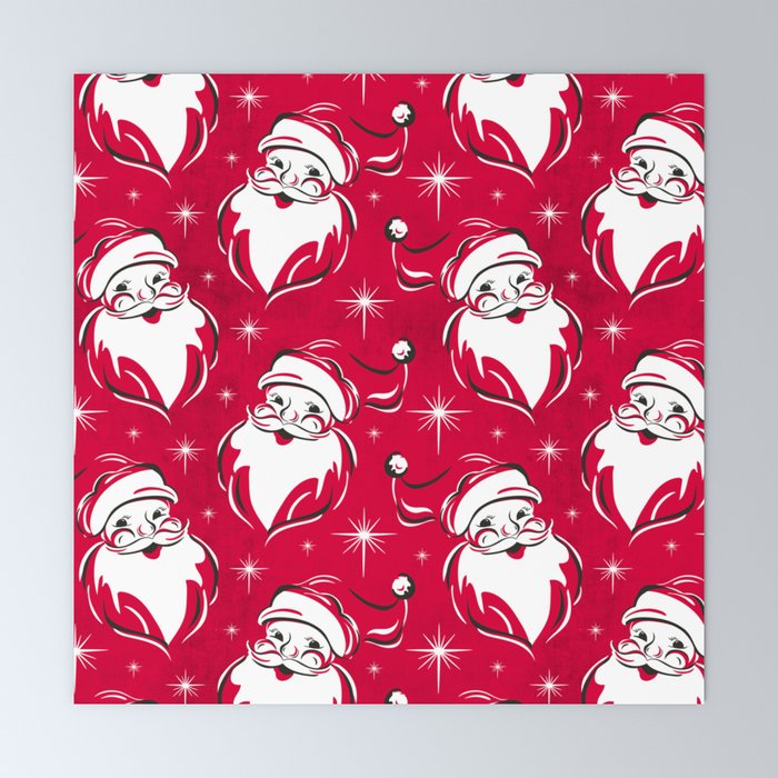 Tis The Season Retro Santa Red White Pattern Mini Art Print