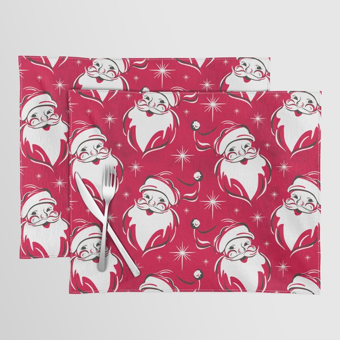 Tis The Season Retro Santa Red White Pattern Placemat