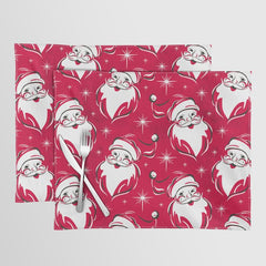 Tis The Season Retro Santa Red White Pattern Placemat