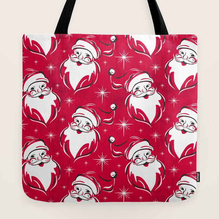 Tis The Season Retro Santa Red White Pattern Tote Bag
