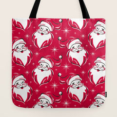 Tis The Season Retro Santa Red White Pattern Tote Bag