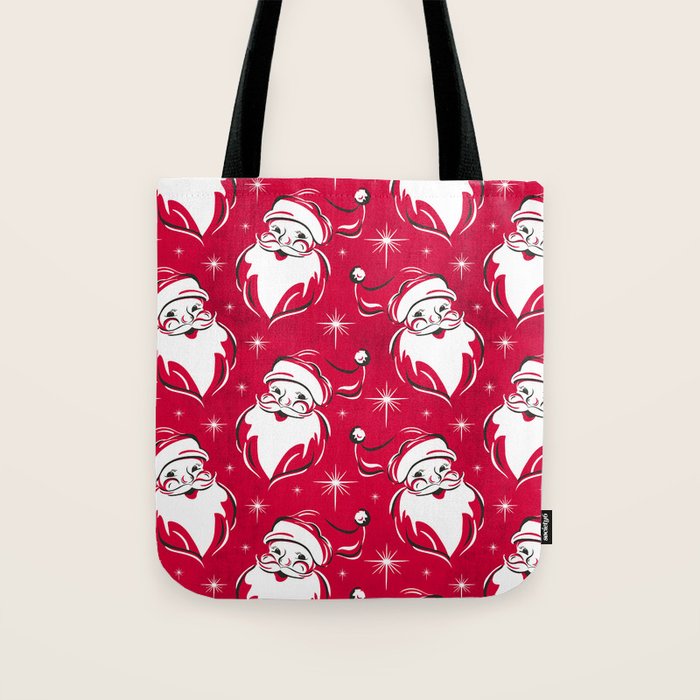 Tis The Season Retro Santa Red White Pattern Tote Bag