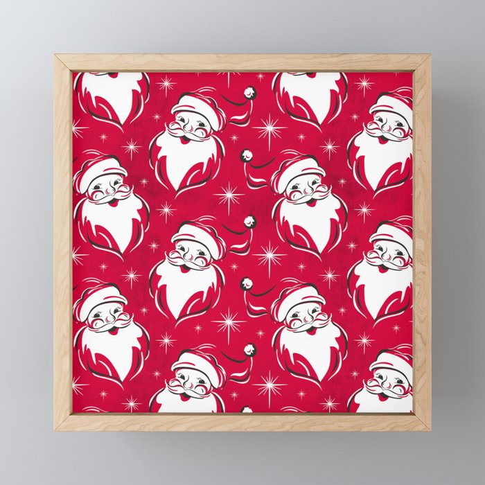 Tis The Season Retro Santa Red White Pattern Mini Art Print