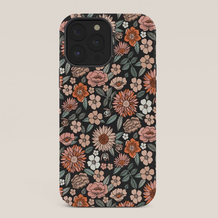 70s flowers - 70s, retro, spring, floral, florals, floral pattern, retro flowers, boho, hippie, earthy, muted iPhone Case