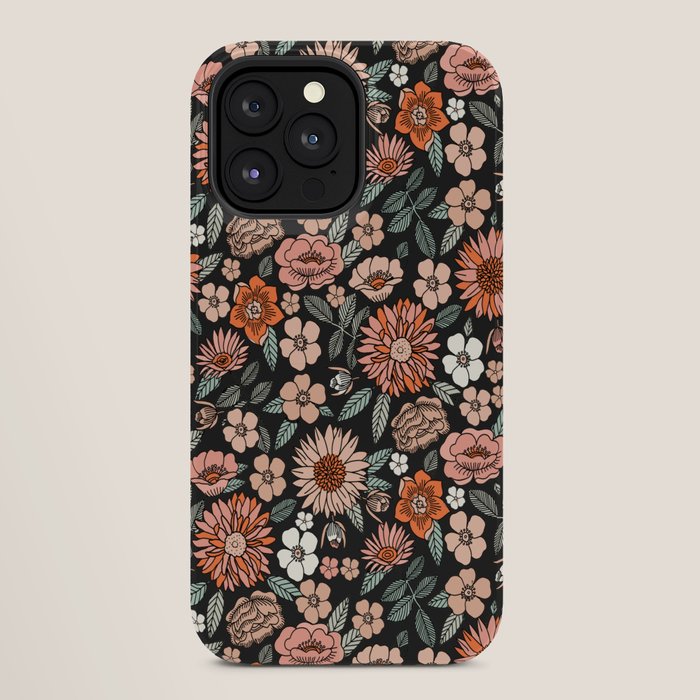 70s flowers - 70s, retro, spring, floral, florals, floral pattern, retro flowers, boho, hippie, earthy, muted iPhone Case