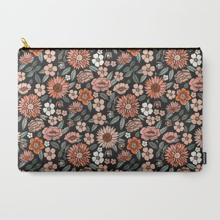 70s flowers - 70s, retro, spring, floral, florals, floral pattern, retro flowers, boho, hippie, earthy, muted Carry All Pouch