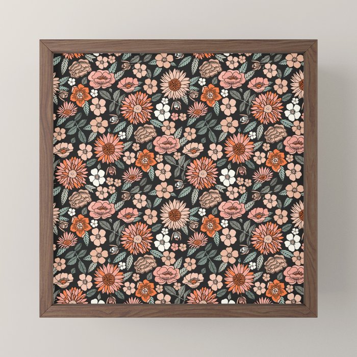 70s flowers - 70s, retro, spring, floral, florals, floral pattern, retro flowers, boho, hippie, earthy, muted Mini Art Print