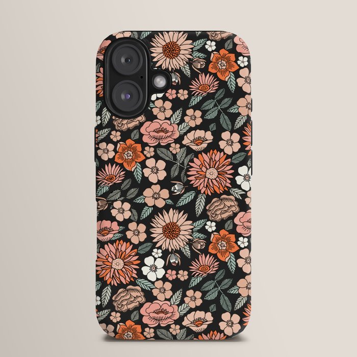 70s flowers - 70s, retro, spring, floral, florals, floral pattern, retro flowers, boho, hippie, earthy, muted iPhone Case