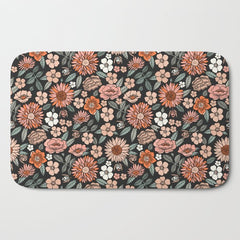 70s flowers - 70s, retro, spring, floral, florals, floral pattern, retro flowers, boho, hippie, earthy, muted Bath Mat