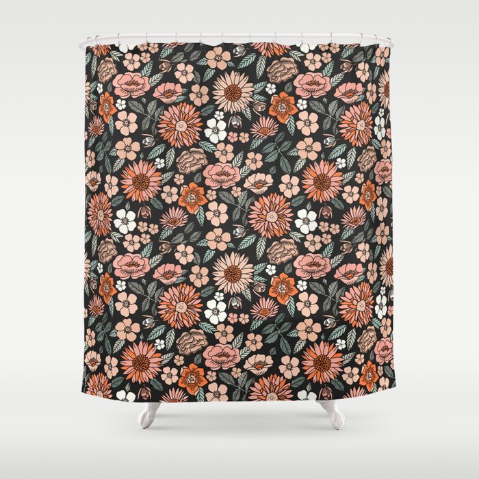 70s flowers - 70s, retro, spring, floral, florals, floral pattern, retro flowers, boho, hippie, earthy, muted Shower Curtain