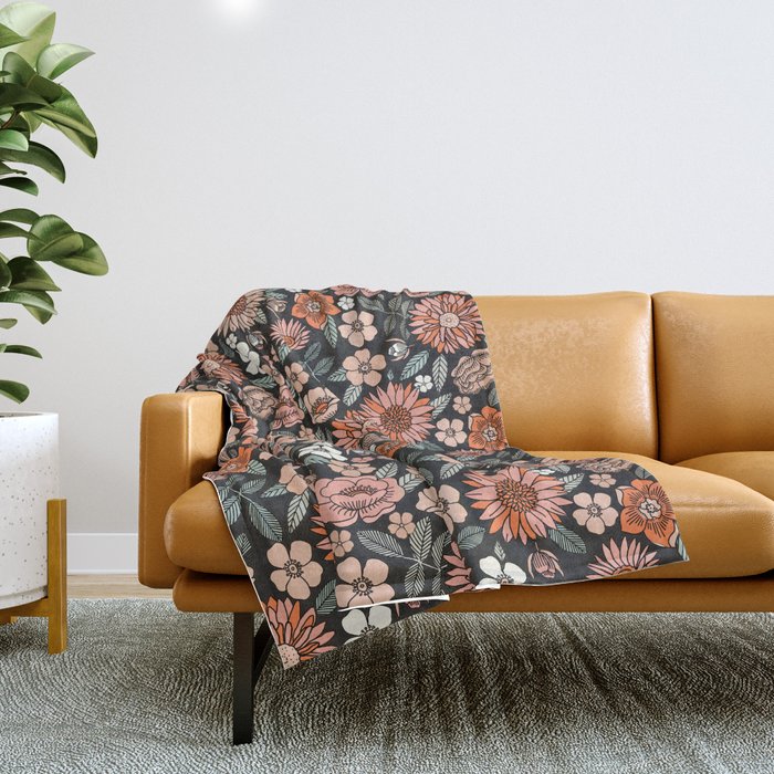 70s flowers - 70s, retro, spring, floral, florals, floral pattern, retro flowers, boho, hippie, earthy, muted Throw Blanket