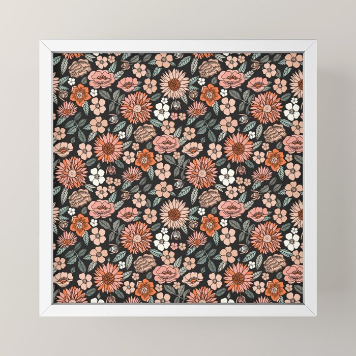 70s flowers - 70s, retro, spring, floral, florals, floral pattern, retro flowers, boho, hippie, earthy, muted Mini Art Print