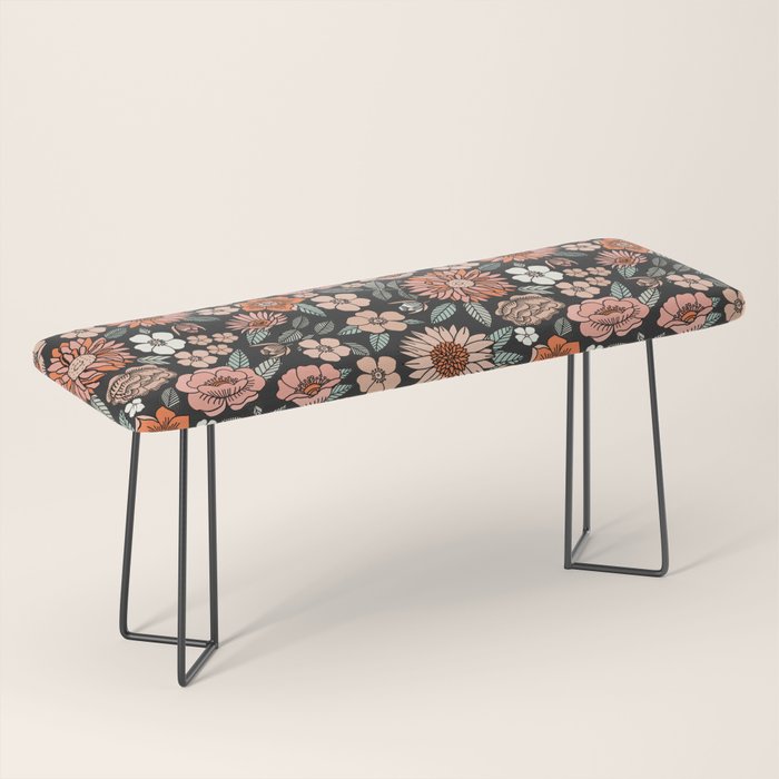 70s flowers - 70s, retro, spring, floral, florals, floral pattern, retro flowers, boho, hippie, earthy, muted Bench