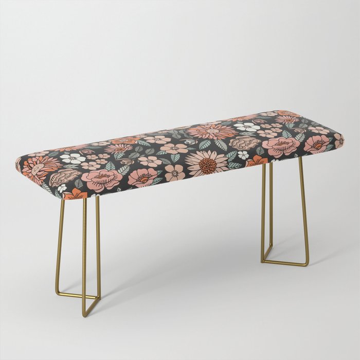 70s flowers - 70s, retro, spring, floral, florals, floral pattern, retro flowers, boho, hippie, earthy, muted Bench