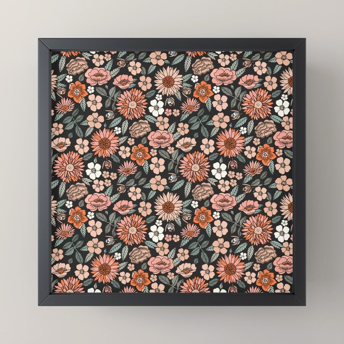 70s flowers - 70s, retro, spring, floral, florals, floral pattern, retro flowers, boho, hippie, earthy, muted Mini Art Print