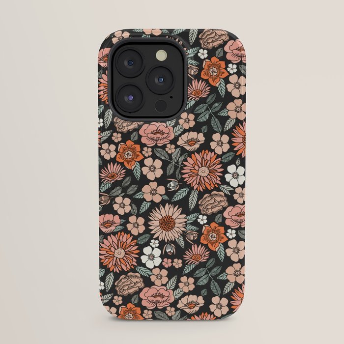 70s flowers - 70s, retro, spring, floral, florals, floral pattern, retro flowers, boho, hippie, earthy, muted iPhone Case