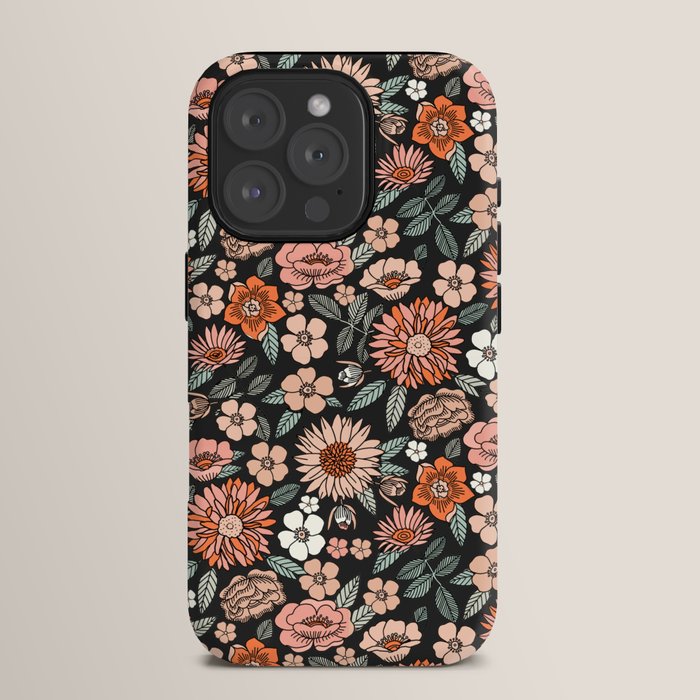 70s flowers - 70s, retro, spring, floral, florals, floral pattern, retro flowers, boho, hippie, earthy, muted iPhone Case