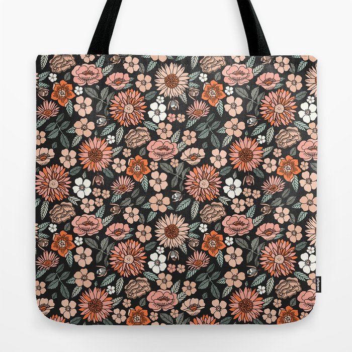 70s flowers - 70s, retro, spring, floral, florals, floral pattern, retro flowers, boho, hippie, earthy, muted Tote Bag