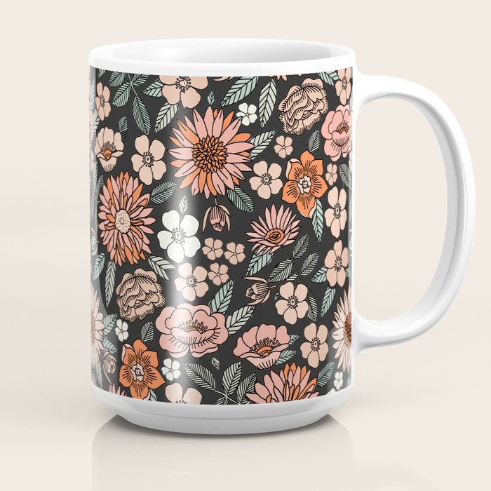 70s flowers - 70s, retro, spring, floral, florals, floral pattern, retro flowers, boho, hippie, earthy, muted Coffee Mug