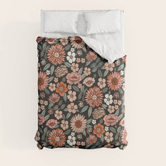 70s flowers - 70s, retro, spring, floral, florals, floral pattern, retro flowers, boho, hippie, earthy, muted Duvet Cover