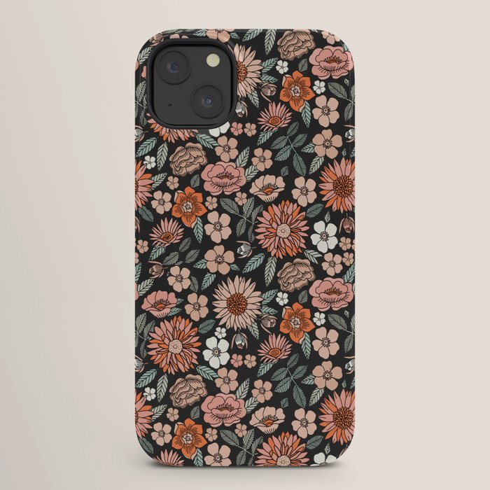 70s flowers - 70s, retro, spring, floral, florals, floral pattern, retro flowers, boho, hippie, earthy, muted iPhone Case