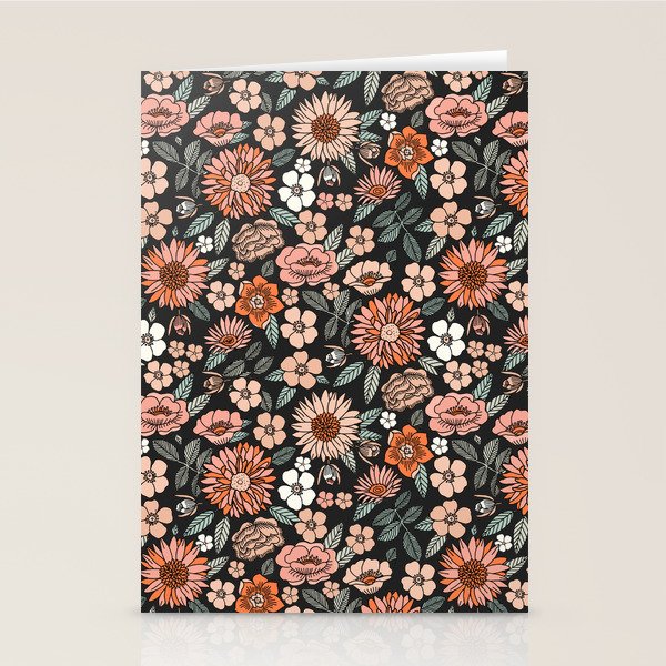 70s flowers - 70s, retro, spring, floral, florals, floral pattern, retro flowers, boho, hippie, earthy, muted Stationery Card