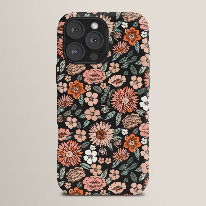 70s flowers - 70s, retro, spring, floral, florals, floral pattern, retro flowers, boho, hippie, earthy, muted iPhone Case