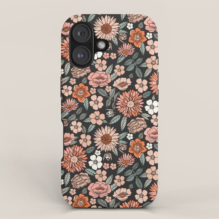 70s flowers - 70s, retro, spring, floral, florals, floral pattern, retro flowers, boho, hippie, earthy, muted iPhone Case