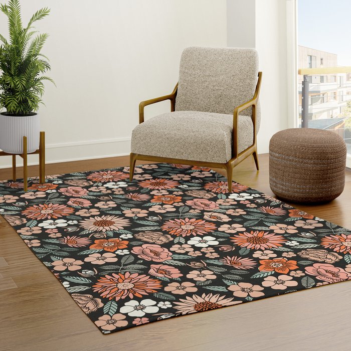 70s flowers - 70s, retro, spring, floral, florals, floral pattern, retro flowers, boho, hippie, earthy, muted Rug