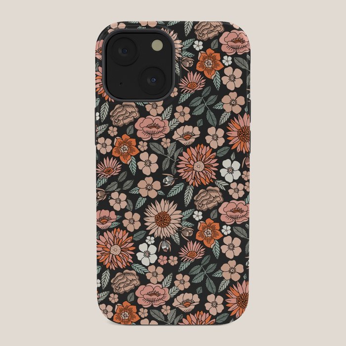70s flowers - 70s, retro, spring, floral, florals, floral pattern, retro flowers, boho, hippie, earthy, muted iPhone Case