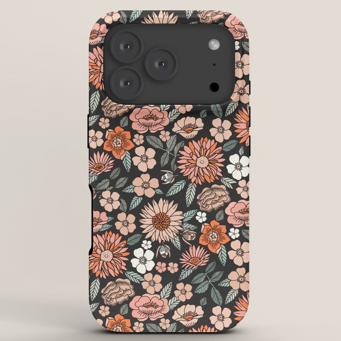 70s flowers - 70s, retro, spring, floral, florals, floral pattern, retro flowers, boho, hippie, earthy, muted iPhone Case