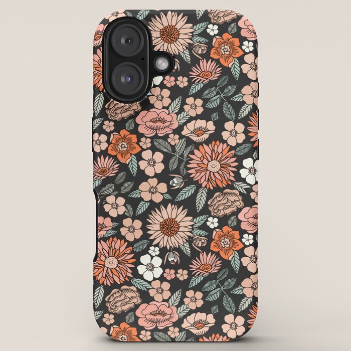 70s flowers - 70s, retro, spring, floral, florals, floral pattern, retro flowers, boho, hippie, earthy, muted iPhone Case