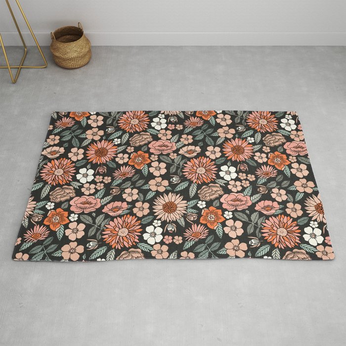 70s flowers - 70s, retro, spring, floral, florals, floral pattern, retro flowers, boho, hippie, earthy, muted Rug