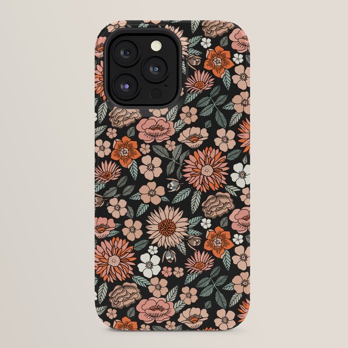 70s flowers - 70s, retro, spring, floral, florals, floral pattern, retro flowers, boho, hippie, earthy, muted iPhone Case
