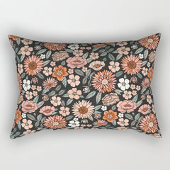 70s flowers - 70s, retro, spring, floral, florals, floral pattern, retro flowers, boho, hippie, earthy, muted Rectangular Pillow